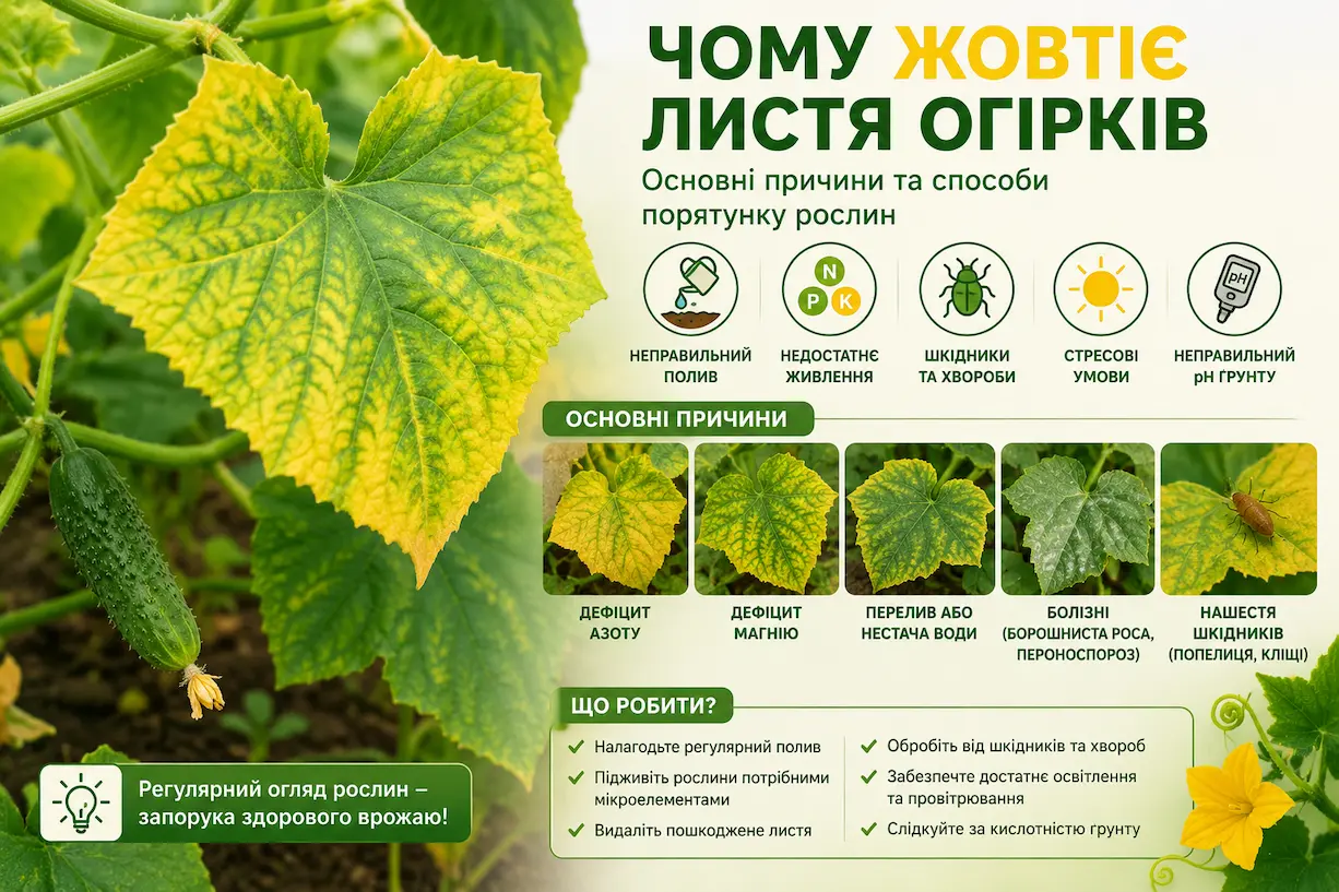 Чому жовтіє листя огірків